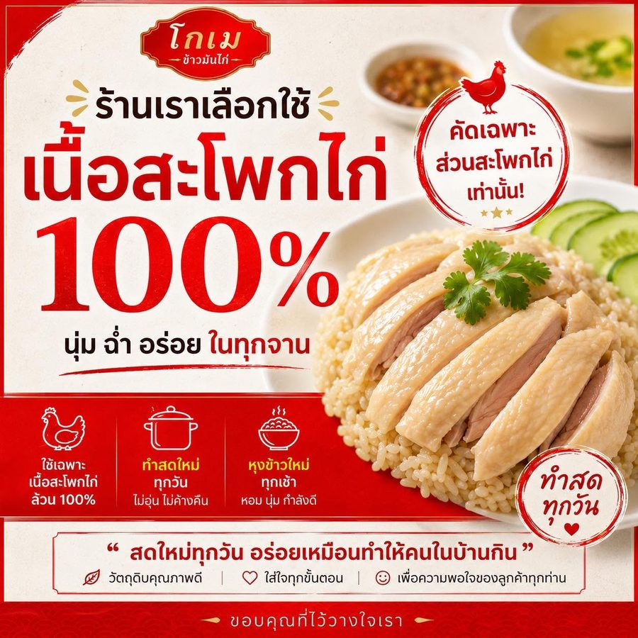 โปสเตอร์ ร้านเราเลือกใช้เนื้อสะโพกไก่ 100%